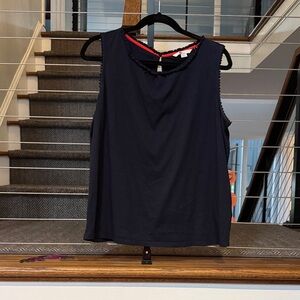 Boden Navy Sleeveless Tank Top with ruffle trim